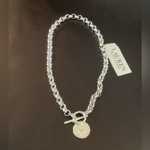 Lauren Ralph Lauren Silver-Tone Chain Necklace with Logo Medallion - Picture 7 of 9